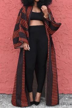 Lasaky - Stylish Plus Size Printed Cardigan Overcoat for Casual Wear Long Kimono Cardigan, Gilet Kimono, Mode Prints, Cardigan Kimono, Afrikaanse Mode, Patchwork Cardigan, Gilet Long, Print Kimonos, Long Kimono