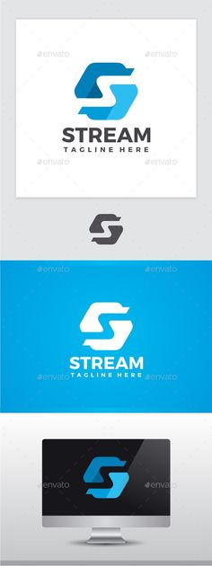 the logo for stream technologies is shown in three different colors and font styles, including blue,