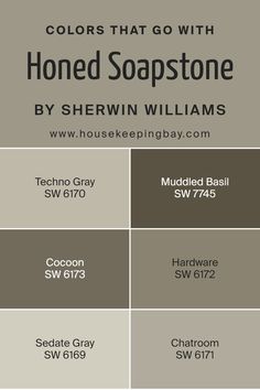 Colors that Go With Honed Soapstone SW 9126 by Sherwin Williams Muddled Basil, Sedate Gray, Yellow Paint, Complementary Colors, The Environment, Put Together, The Eye