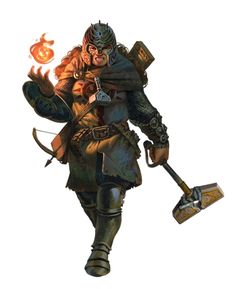 a man in armor holding a fire ball and an ax with one hand on his hip