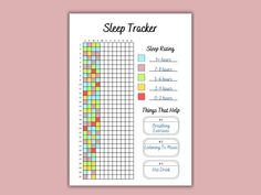 a printable sleep tracker is shown on a pink background with the words sleep tracker below it