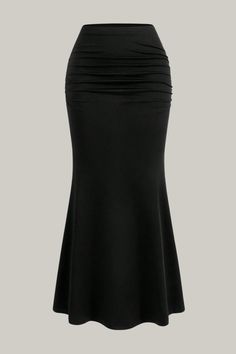 Indulge in the exquisite elegance of our High Waist Pleated Fish Tail Skirt. With a stunning ruched detail and a sophisticated mermaid silhouette, this skirt effortlessly accentuates your natural waistline and falls gracefully at midi length. The medium stretch knitted fabric adds comfort and versatility to this luxurious piece. Perfect for any occasion, this skirt is a must-have for those with a taste for the finer things in life. No sheerness, just sheer perfection. 95% Polyester, 5% Elastane Skirts Medium Length, Mermaid Tail Skirt, Skirt Aesthetic, Bandage Jumpsuits, Fish Tail, Mermaid Skirt, Mermaid Silhouette, Plus Size Jumpsuit, Casual Style Outfits