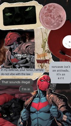 a collage of comics with deadpool and other things in the background, including an old record player