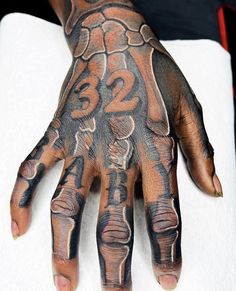 a hand with numbers painted on it