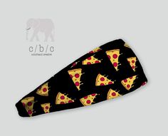 Pizza Headband - Colorband Creative Black Pizza, Dipped Feathers, Jersey Headband