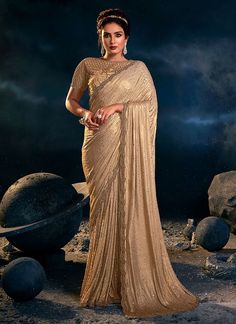 Beige Golden Zari Embroidered Festive Saree Beige Colour Saree, Gold Silk Saree, Reception Saree, Wedding Sarees Online, Party Sarees, Brown Wedding, Wedding Saree Indian, Net Saree, Gold Silk