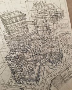 a drawing of a city with lots of buildings