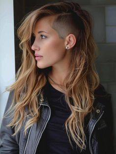 Explore Long Hair with Shaved Sides Hairstyles 2024 Long Hair With Shaved Sides, Hair With Shaved Sides, Shaved Sides Hairstyles, Shaved Long Hair, Long Hair Shaved Sides, Weird Haircuts, Exotic Hair Color, Short Punk Hair, Shaved Designs