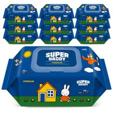 six packs of super daddy baby wipes with bunny on the front and house in the back