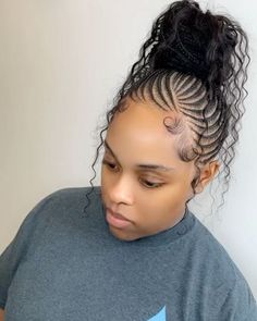 Small Ponytail Braids, Boho Feed In Braids Ponytail, Design Braided Ponytail, Small Braids Into Ponytail, Braided Ponytail With Design, Braid Up Ponytail, Small Braids Ponytail, Labor And Delivery Hairstyles, Small Braided Ponytail