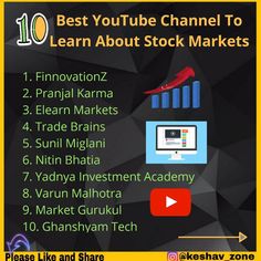 the 10 best youtube channel channels to learn about stock markets - infographical poster