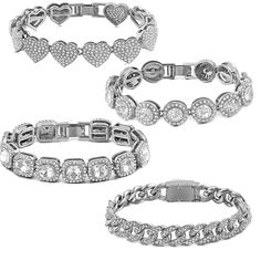 PRICES MAY VARY. 【Cuban Link Bracelet Set】You will receive a set of 4 Cuban Link Rhinestone Bracelets, which includes a Heart bracelet, a Quadrate Diamond Cuban Link,a round tennis chain and a Cuban chain bracelet. Each dazzling bracelet can be worn individually or layered together for a stylish look. It is up to you how you wear them in your everyday life. 【SIZE & PREMIUM MATERIAL】 Our cuban link bracelets each bracelet is 8 inches long, are made of high quality alloy and rhinestones made. that Rhinestone Bracelets, Silver Bracelet For Women, Cuban Bracelet, Girl Gift Set, Cluster Bracelets, Silver Bracelets For Women, Tennis Chain, Gift Sets For Women, Bracelets For Women