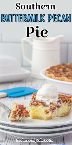 a piece of buttermilk pecan pie on a plate