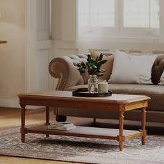 a living room scene with focus on the coffee table