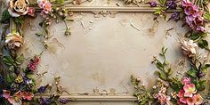 an old photo frame with flowers and vines on the edges is shown in this image