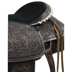 a close up of a saddle on a white background