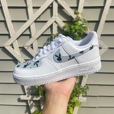 These Custom Playboy Bunny Logo Af1-Lows Are Custom Made By Me! I Own A Small Business For Custom Shoes And Clothes On Ig Called @Kicks_and_kreationz :) Made To Order Please Select A Size And Lmk If You Need A Different Size Let Me Know If You Want Different Colors (Default Is As Shown) All Orders Come With Freebies! ;) Trendy White Custom Sneakers For Spring, Casual White Custom Sneakers For Spring, Bunny Logo, Custom Air Force 1, Playboy Bunny, Custom Shoes, Made By Me, Womens Shoes Sneakers, Air Force