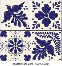 blue and white tiles with floral designs