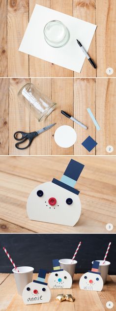 the paper snowman craft is made with scissors and other items to make it look like they