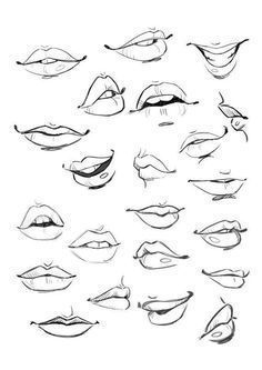 various lips drawn in pencil on white paper