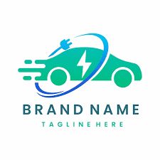 an electric car logo is shown with the word'brand name'in blue and green