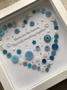 a white frame with buttons in it that says mums are like buttons they hold everything together