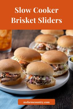 slow cooker brisket sliders on a white plate