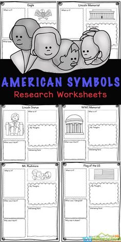 an american symbols research worksheet with the words american symbols and pictures on it