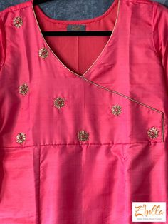 Pink kurti silk kurti with hand embroidery Semi-stitched Silk Kurta With Gota Work, Traditional Wear Resham Embroidery Straight Kurta, Slub Silk Churidar With Floral Embroidery, Designer Embroidered Slub Silk Kurta, Straight Kurta With Resham Embroidery In Slub Silk, Slub Silk Set With Floral Embroidery And Straight Kurta, Silk Kurta With Resham Embroidery For Diwali, Traditional Slub Silk Kurta With Dabka Work, Silk Kurta With Zari Work In Traditional Drape