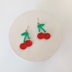 Cherry earrings are perfect for summer! gold plated stud posts acrylic 1.5 in x 1 in Trendy Adjustable Drop Clip-on Earrings, Trendy Adjustable Nickel-free Earrings, Trendy Nickel-free Drop Clip-on Earrings, Trendy Nickel-free Drop Plug Earrings, Trendy Dangle Plug Earrings, Nickel Free, Trendy Dangle Pierced Earrings, Trendy Nickel-free Dangle Clip-on Earrings, Trendy Nickel-free Dangle Plug Earrings, Trendy Pierced Dangle Earrings