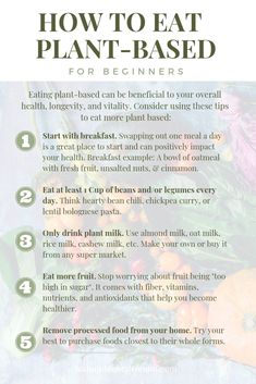 an info sheet describing how to eat plant - based for beginners with text overlay