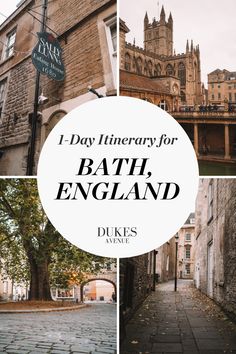 a collage of photos with the words 1 - day itinerary for bath, england