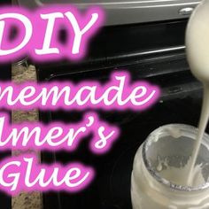 someone is pouring milk into a glass in front of an oven with the words diy homemade cleaner's glue on it