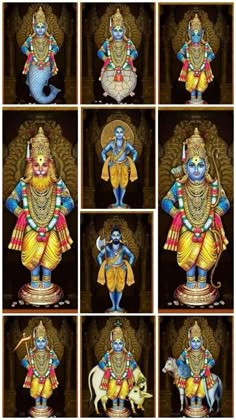 many different images of the god in various poses