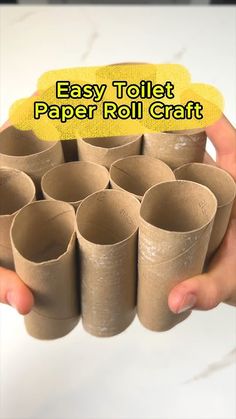 a person holding a bunch of toilet paper rolls in their hands with the words easy toilet paper roll craft above it