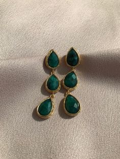 NEW ! Three Drop Emerald Earrings, Natural Stone Design Earrings, Long Emerald Earrings, Wedding Jewelry, Mother's Gift, Daily Jewelry Stylish Touches  ! You will feel energetic and stylish with our earrings designed with three drop-shaped natural emerald stones. It is known that emerald stone has effects on people such as strengthening immunity. Renew your self-confidence with your unique earrings. Order your wonderful special day gifts for yourself or your loved ones. These earrings designed f Green Chandelier Earrings For Anniversary, Emerald Drop Earrings For Party, Teardrop Danglers With Matching Earrings For Anniversary, Emerald Bridal Earrings As A Gift, Nickel Free Emerald Drop Earrings, Gold Emerald Drop Earrings For Bridal, Emerald Dangle Bridal Earrings, Pierced Emerald Drop Earrings, Emerald Dangle Bridal Earrings Gift