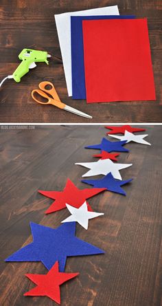 red, white and blue paper stars cut out with scissors