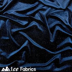 an image of black fabric with blue and white dots on the top, as well as text that reads ice fabrics