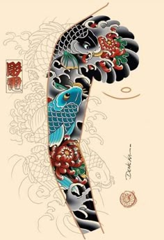 Dragon Koi Tattoo Design, Japanese Hand Tattoos, Samurai Tattoo Sleeve, Traditional Japanese Tattoo Designs, Tiger Tattoo Sleeve