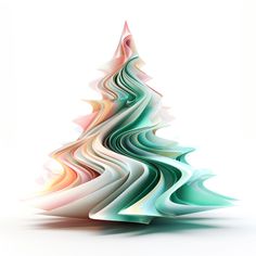 an abstract christmas tree made out of folded paper on a white background with shadow and light effects