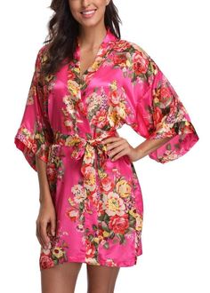 These satin floral robes are a great addition for the bridal party while everyone is getting all dolled up. Perfect for a "getting ready" photo sesh! Robes Women, Cheap Summer Outfits, Pink Baroque, Satin Bridesmaids Robes, Baroque Floral, Women Kimono, Gothic Wedding Dress, Hot Pink Flowers, Free Monogram