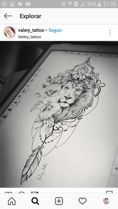 an image of a lion with flowers on it