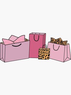 three pink bags with leopard print on them, one has a face drawn on it