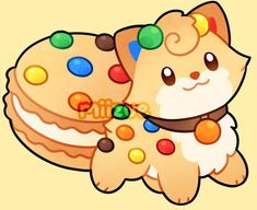 an image of a cartoon cat with some candy on it's back and its tail