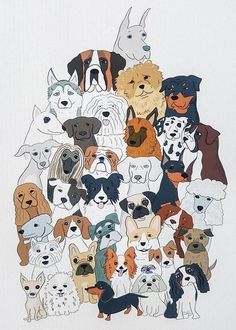 a bunch of dogs that are all different colors and sizes on a piece of paper