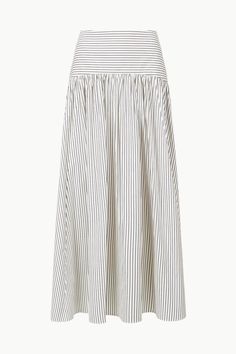 The Procida is a maxi skirt with a curved yoke at the hip and a hidden back zipper. Pair it with the Federico Top for a matching set. Long Cute Skirts, Rush Skirts, Rome Clothes, Nantucket Fashion, Outfits For Europe, Cropped Spaghetti Strap, Striped Skirts, Skirts For Summer, Gameday Fits