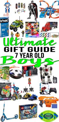 the ultimate gift guide for boys with toys and games on it's back cover