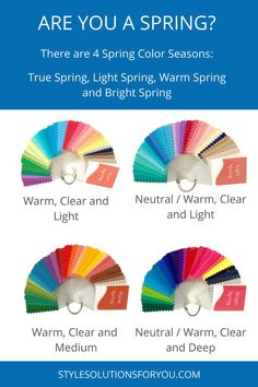 four different shades of the same color scheme for spring and fall, with text that reads are you a spring?