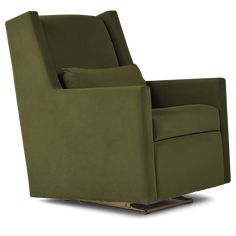 the reclining chair is green and has two pillows on it's back end