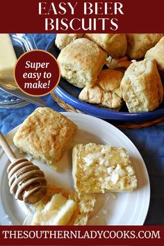 easy beer biscuits on a plate with honey